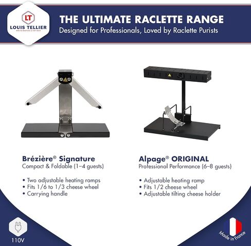 Bron Coucke - Machine Raclette Machine التقليدية Brézière® Basalte - 1/4 أو 1/6 عجلة من الجبن - 1-4 أشخاص - قضبان تسخين قابلة للتعديل - مفتاح أمان قابلة للطي - 110 فولت in Saudi Arabia