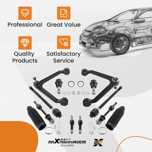 maXpeedingrods 12Pc 2WD RWD Front Upper Control Arm Kit for Dodge Ram 1500 2002-2005, Suspension Kit with Ball Joint Sway Bar Link Outer Inner Tie Rods Boots in Saudi Arabia