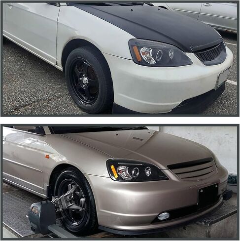 SPEC-D TUNING LED Halo Glossy Black Housing Smoke Lens Projector Headlights Compatible with 2001-2003 Honda Civic 2/4 Door, Left + Right Pair Headlamps Assembly in Saudi Arabia