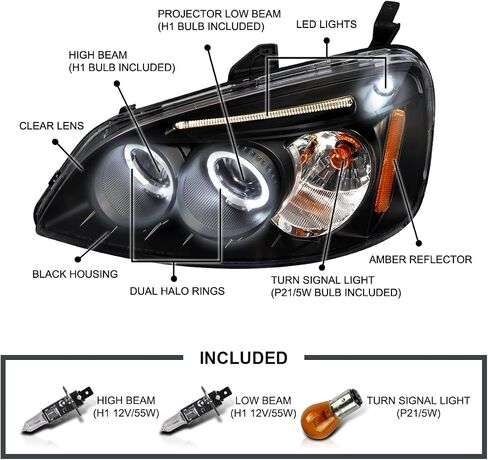 SPEC-D TUNING LED Halo Glossy Black Housing Smoke Lens Projector Headlights Compatible with 2001-2003 Honda Civic 2/4 Door, Left + Right Pair Headlamps Assembly in Saudi Arabia