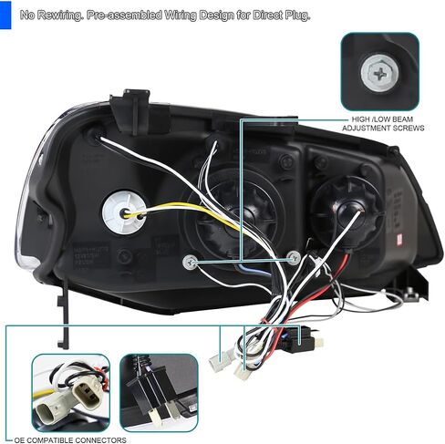 SPEC-D TUNING LED Halo Glossy Black Housing Smoke Lens Projector Headlights Compatible with 2001-2003 Honda Civic 2/4 Door, Left + Right Pair Headlamps Assembly in Saudi Arabia