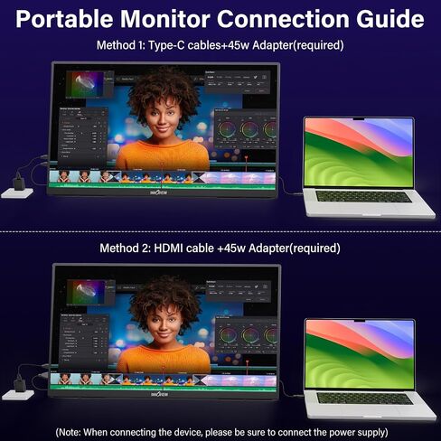 InnoView Portable Monitor for Laptop, 15.6 Inch FHD 1080P IPS Eye Care Screen with Stand 180° Adjustable, Dual Speaker Travel Monitor for Laptop PC MAC Phone PS5/4 Xbox Switch in Kuwait