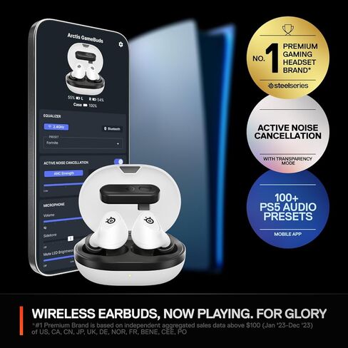 Arctis GameBuds for PlayStation/PC/Switch/Mobile — 2.4GHz + Bluetooth 5.3 Earbuds — Active Noise Cancelling — Mobile App Sound Presets — Water Resistant IP55 — 40H Battery with Qi Charging Case in Saudi Arabia