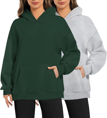 2 Pack Womens Oversized Hoodies Sweatshirts Fleece Hooded Pullover Tops Sweaters Casual Comfy Fall Fashion in Kuwait