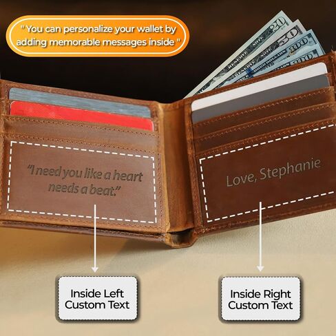 Personalized Mens Wallet Gift, Custom Leather Wallets for Him, Boyfriend, Husband, Mens, Son, Engraved Bifold Men Wallet, Billeteras, Men Gift for Christmas, Birthday, Anniversary (Tan) in Saudi Arabia