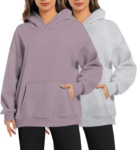 2 Pack Womens Oversized Hoodies Sweatshirts Fleece Hooded Pullover Tops Sweaters Casual Comfy Fall Fashion in Kuwait