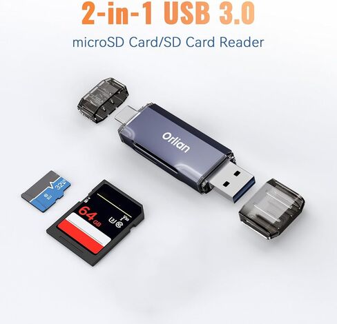 USB 3.0 SD Card Reader,Dual Slots USB 3.0 Type C to Micro SD Card Adapter, Memory Card Reader Adapter for MicroSD, SDHC, SDXC, RS-MMC, MMC, Compatible with Laptop, iphone 16/15,MacBook Android (Black) in Kuwait