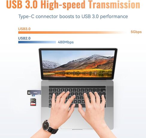 USB 3.0 SD Card Reader,Dual Slots USB 3.0 Type C to Micro SD Card Adapter, Memory Card Reader Adapter for MicroSD, SDHC, SDXC, RS-MMC, MMC, Compatible with Laptop, iphone 16/15,MacBook Android (Black) in Kuwait