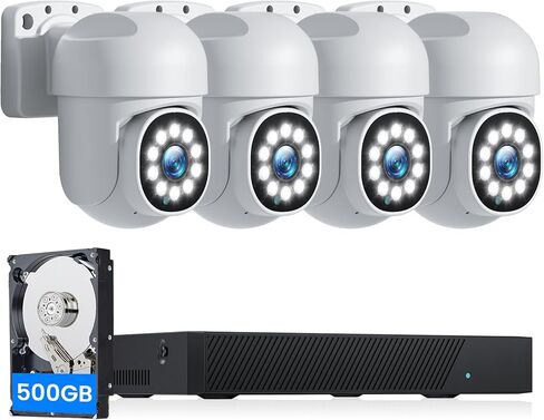 【2-Way Audio+PTZ】 MOSBOK 4K PoE Security Camera System,Home Security Camera System,5MP Outdoor PoE IP Cameras,Auto Tracking,Color Night Vision,Sound/Light Alarm,500GB for 24/7 Recording,0 Monthly Fee in Saudi Arabia