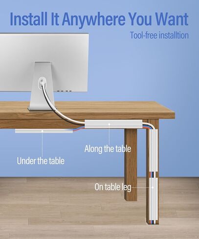 6 Pack Under Desk Cable Management Kit, J Channel Cable Raceway with Double Side Tape, Cord Organizer Tray for Desk, Easy Install, No Drilling, Cable Hider for Home & Office, Child & Pet Proof in Kuwait