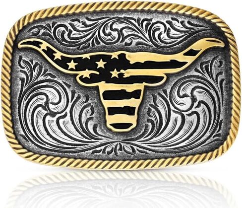 Montana Silversmiths Longhorn Collection Western Attitude Belt Buckle (Rope and Barbed Wire Longhorn) in Kuwait
