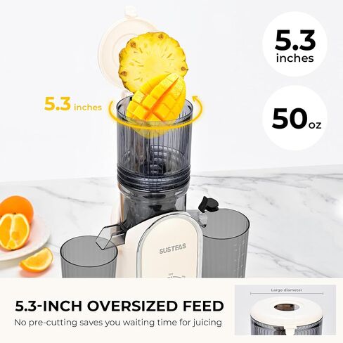 SUSTEAS Juicer Machines with 5.3" Extra Wide Chute, Whole Fruits Vegetables | Cold Press Juicer for 50oz Capacity Juice Extractor, High Juice Yield, Easy to Clean, Masticating juicer, Premium Black in Kuwait