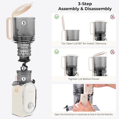 SUSTEAS Juicer Machines with 5.3" Extra Wide Chute, Whole Fruits Vegetables | Cold Press Juicer for 50oz Capacity Juice Extractor, High Juice Yield, Easy to Clean, Masticating juicer, Premium Black in Kuwait