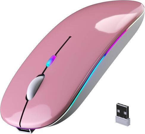 Wireless Bluetooth Mouse, Rechargeable, LED, Silent, Ultra-thin Design (Bluetooth 5.2 and 2.4GHz USB Receiver) | Portable Computer Mouse for Laptops, iPads, MacBooks and Apple Devices (Black) in Saudi Arabia