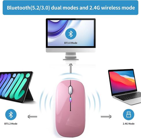 Wireless Bluetooth Mouse, Rechargeable, LED, Silent, Ultra-thin Design (Bluetooth 5.2 and 2.4GHz USB Receiver) | Portable Computer Mouse for Laptops, iPads, MacBooks and Apple Devices (Black) in Saudi Arabia