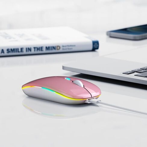 Wireless Bluetooth Mouse, Rechargeable, LED, Silent, Ultra-thin Design (Bluetooth 5.2 and 2.4GHz USB Receiver) | Portable Computer Mouse for Laptops, iPads, MacBooks and Apple Devices (Black) in Saudi Arabia