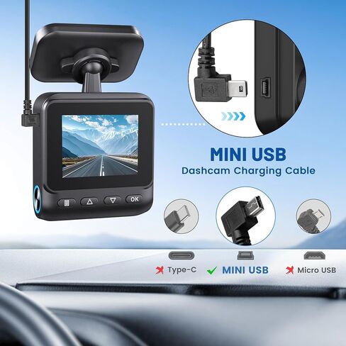 EWAY Mini USB Dash Cam Power Cable 13ft, USB 2.0 A to 90 Degree Left Angle Mini-B USB Charging Cord Power Supply Car Charger Adapter Connector for Dashcam Dashboard Recorder Mirror Cam Backup Camera in Saudi Arabia