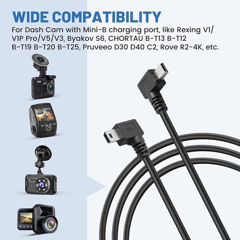 EWAY Mini USB Dash Cam Power Cable 13ft, USB 2.0 A to 90 Degree Left Angle Mini-B USB Charging Cord Power Supply Car Charger Adapter Connector for Dashcam Dashboard Recorder Mirror Cam Backup Camera in Saudi Arabia