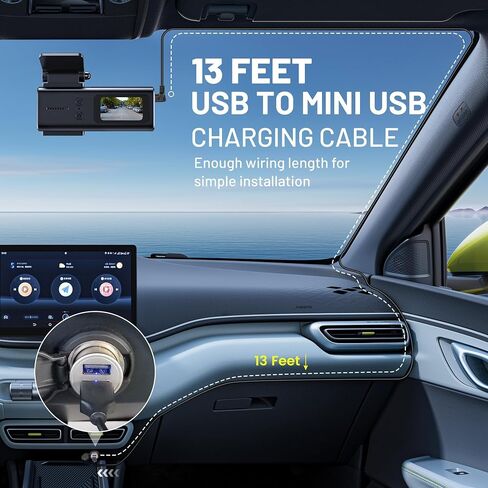 EWAY Mini USB Dash Cam Power Cable 13ft, USB 2.0 A to 90 Degree Left Angle Mini-B USB Charging Cord Power Supply Car Charger Adapter Connector for Dashcam Dashboard Recorder Mirror Cam Backup Camera in Saudi Arabia