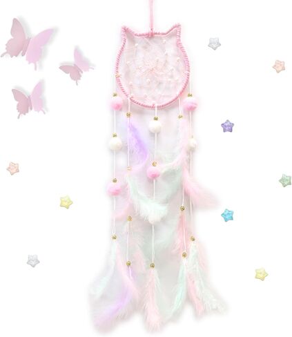 Pink Moon Dream Catcher Wall Decor for Teen Girls, Handmade Baby Dreamcatcher, Wall Hanging Decor for Nursery Bedroom, Boys Girls Gift Set with 3D Butterfly and Stars in Saudi Arabia