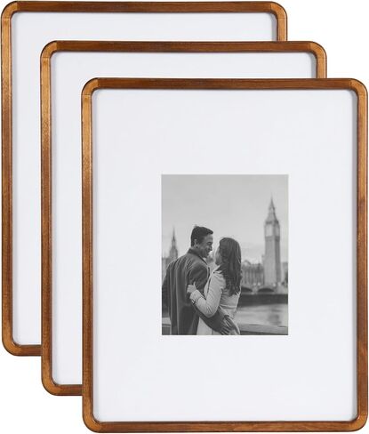 Kate and Laurel Inglewood Modern Wall Picture Frame Set of 3; 16x20 matted to 8x10; Walnut Brown; Three-Piece Frame Set for Gallery Wall Accent Set in Living Room Decor in Saudi Arabia