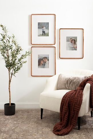 Kate and Laurel Inglewood Modern Wall Picture Frame Set of 3; 16x20 matted to 8x10; Walnut Brown; Three-Piece Frame Set for Gallery Wall Accent Set in Living Room Decor in Saudi Arabia