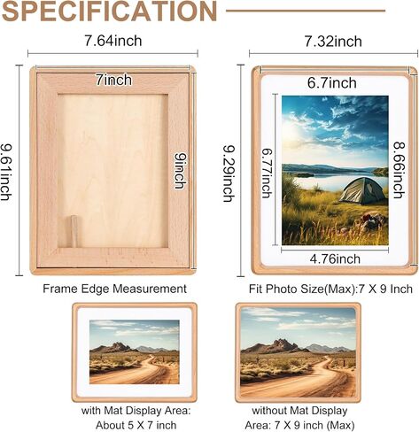 7x9 inch Picture Frames, Display Pictures 5x7 Inch with Mat or 7x9 without Mat, with High Clear Acrylic, Photo Frame for Landscape or Portrait Orientation, Wall-Mount & Tabletop in Saudi Arabia