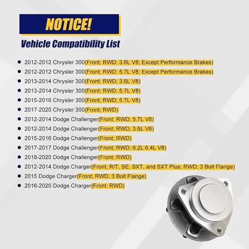 KUSATEC 513325 2pcs Front Wheel Bearing and Hub Assembly Compatible with 2012-2020 for Chrysler 300, Dodge Challenger, 5 Lug Bolts w/ABS in Saudi Arabia