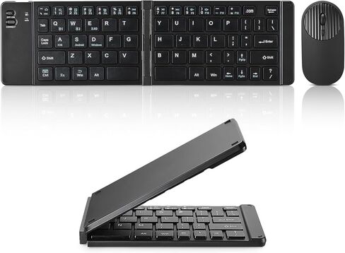 Mini Rechargeable Foldable Bluetooth Keyboard and Mouse Combo, Portable (Sync Up to 3 Devices), Ultra-Slim Travel Folding Keyboard for iPhone iPad Mac Android Windows iOS（Black） in Saudi Arabia