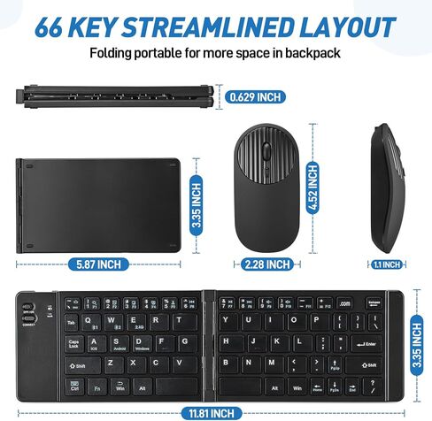 Mini Rechargeable Foldable Bluetooth Keyboard and Mouse Combo, Portable (Sync Up to 3 Devices), Ultra-Slim Travel Folding Keyboard for iPhone iPad Mac Android Windows iOS（Black） in Saudi Arabia