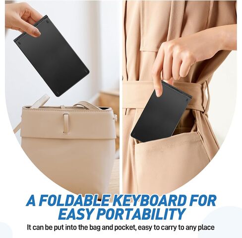Mini Rechargeable Foldable Bluetooth Keyboard and Mouse Combo, Portable (Sync Up to 3 Devices), Ultra-Slim Travel Folding Keyboard for iPhone iPad Mac Android Windows iOS（Black） in Saudi Arabia