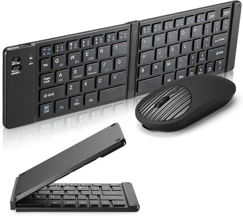 Mini Rechargeable Foldable Bluetooth Keyboard and Mouse Combo, Portable (Sync Up to 3 Devices), Ultra-Slim Travel Folding Keyboard for iPhone iPad Mac Android Windows iOS（Black） in Saudi Arabia