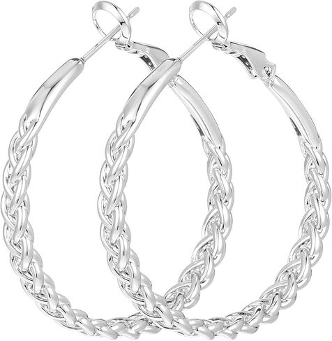 2 pcs 34mm أقراط الفضة للنساء للنساء الفضة العصرية ملتوية أقراط كبيرة من الصفراء العائمة للنساء خفيفة الوزن ملتوية كبيرة الأطواق العريضة للهدية in Kuwait