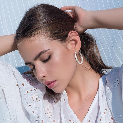 2 pcs 34mm أقراط الفضة للنساء للنساء الفضة العصرية ملتوية أقراط كبيرة من الصفراء العائمة للنساء خفيفة الوزن ملتوية كبيرة الأطواق العريضة للهدية in Kuwait