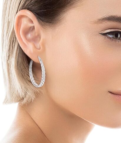 2 pcs 34mm أقراط الفضة للنساء للنساء الفضة العصرية ملتوية أقراط كبيرة من الصفراء العائمة للنساء خفيفة الوزن ملتوية كبيرة الأطواق العريضة للهدية in Kuwait