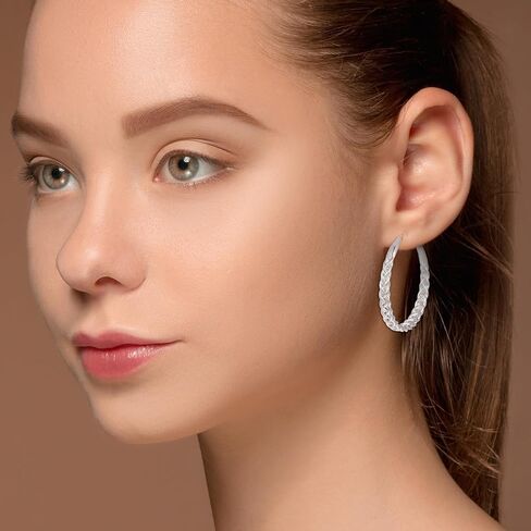 2 pcs 34mm أقراط الفضة للنساء للنساء الفضة العصرية ملتوية أقراط كبيرة من الصفراء العائمة للنساء خفيفة الوزن ملتوية كبيرة الأطواق العريضة للهدية in Kuwait