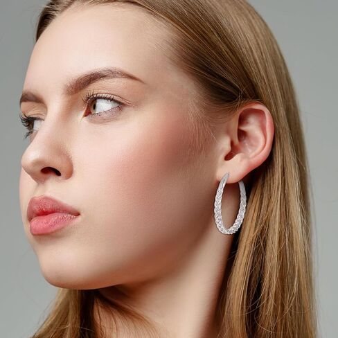 2 pcs 34mm أقراط الفضة للنساء للنساء الفضة العصرية ملتوية أقراط كبيرة من الصفراء العائمة للنساء خفيفة الوزن ملتوية كبيرة الأطواق العريضة للهدية in Kuwait