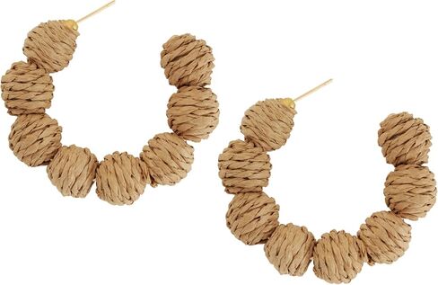 Minachi Boho Raffia Open Hoop أقراط ، أقراط من الروطان ، والأقراط ، وأقراط Bohemian Hippie Summer Dite Gift for Women in Kuwait