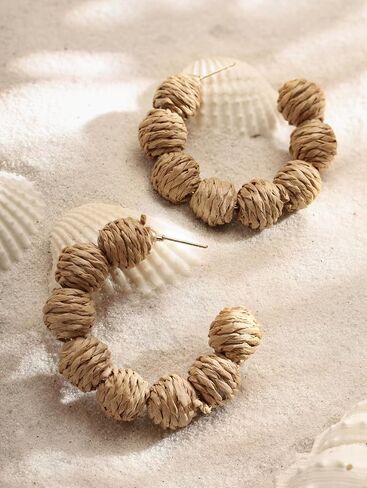 Minachi Boho Raffia Open Hoop أقراط ، أقراط من الروطان ، والأقراط ، وأقراط Bohemian Hippie Summer Dite Gift for Women in Kuwait