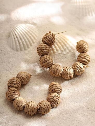 Minachi Boho Raffia Open Hoop أقراط ، أقراط من الروطان ، والأقراط ، وأقراط Bohemian Hippie Summer Dite Gift for Women in Kuwait