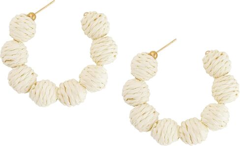 MINACHI Boho Raffia Open Hoop Earrings, Rattan Beaded Earrings, Vintage Bohemian Hippie Summer Statement Jewelry Gift for Women in Saudi Arabia