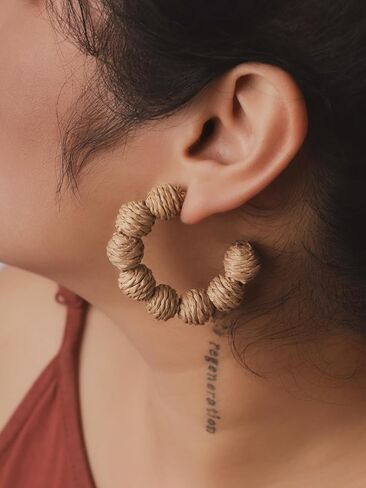 Minachi Boho Raffia Open Hoop أقراط ، أقراط من الروطان ، والأقراط ، وأقراط Bohemian Hippie Summer Dite Gift for Women in Kuwait
