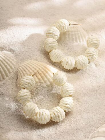 MINACHI Boho Raffia Open Hoop Earrings, Rattan Beaded Earrings, Vintage Bohemian Hippie Summer Statement Jewelry Gift for Women in Saudi Arabia