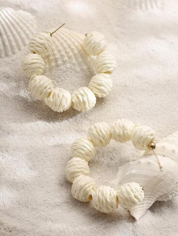 MINACHI Boho Raffia Open Hoop Earrings, Rattan Beaded Earrings, Vintage Bohemian Hippie Summer Statement Jewelry Gift for Women in Saudi Arabia