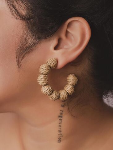 Minachi Boho Raffia Open Hoop أقراط ، أقراط من الروطان ، والأقراط ، وأقراط Bohemian Hippie Summer Dite Gift for Women in Kuwait