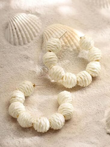 MINACHI Boho Raffia Open Hoop Earrings, Rattan Beaded Earrings, Vintage Bohemian Hippie Summer Statement Jewelry Gift for Women in Saudi Arabia