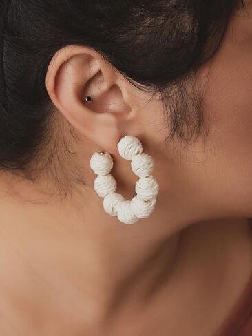 MINACHI Boho Raffia Open Hoop Earrings, Rattan Beaded Earrings, Vintage Bohemian Hippie Summer Statement Jewelry Gift for Women in Saudi Arabia