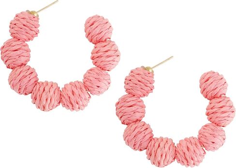 Minachi Boho Raffia Open Hoop أقراط ، أقراط من الروطان ، والأقراط ، وأقراط Bohemian Hippie Summer Dite Gift for Women in Kuwait