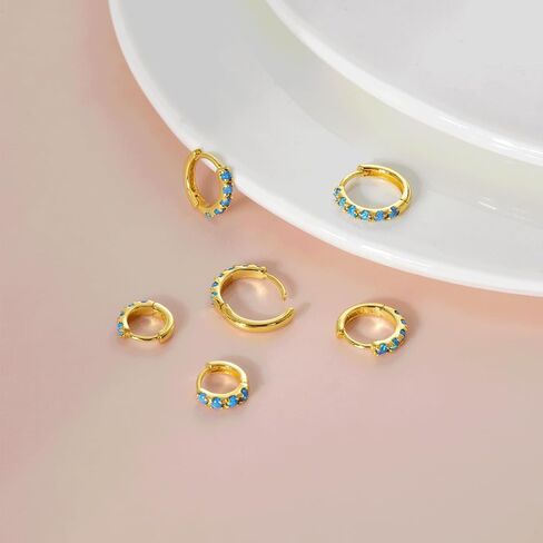 925 Sterling Silver Opal Hoop Earrings White/Blue/Pink/Green Opal Small Gold Plated Hinged Huggie Earrings 6/8/10mm in Kuwait