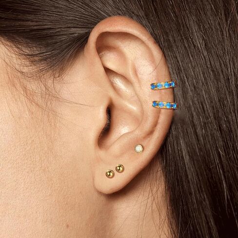 925 Sterling Silver Opal Hoop Earrings White/Blue/Pink/Green Opal Small Gold Plated Hinged Huggie Earrings 6/8/10mm in Kuwait